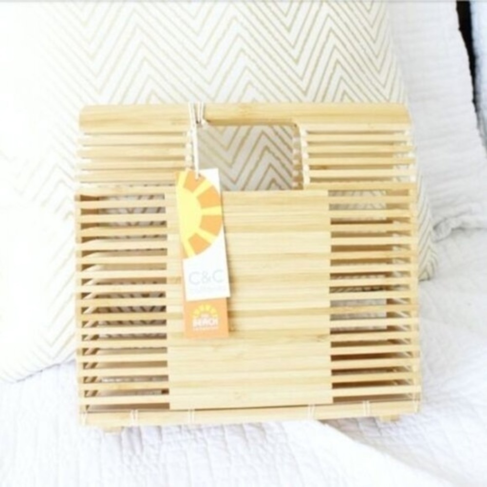 C&C CALIFORNIA BAGS BAMBOO WOODEN PURSE HANDBAG - Picture 5 of 5